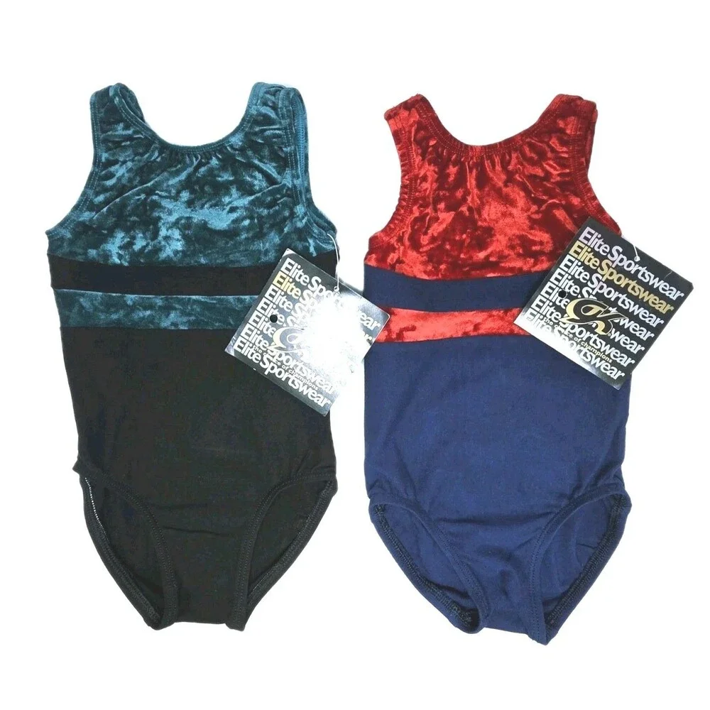 GK Elite Girls Youth 2-pack Cotton Velvet Colorblock Leotards Size CXS Child XS